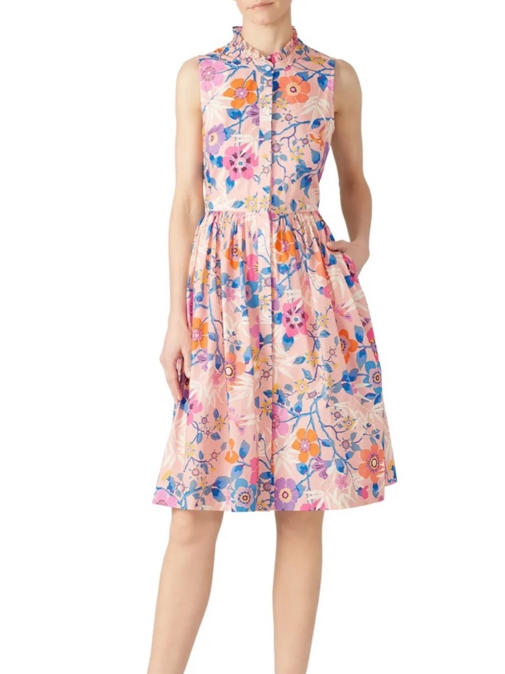 J. Crew - SLEEVELESS RUFFLE-NECK MIDI DRESS IN LIBERTY® PAVILION PINK FLORAL